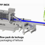 Envasado flow pack de lechuga con SP 100 H PP INOX y BOPP impreso